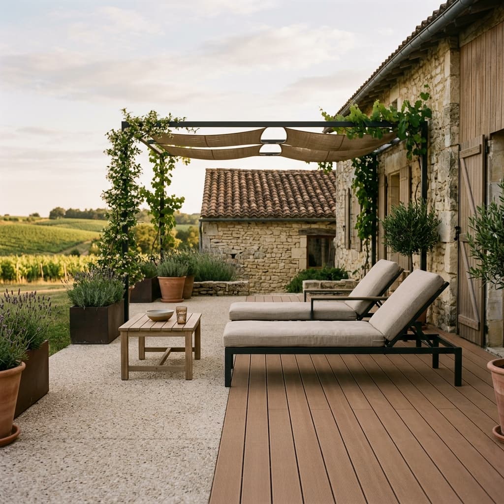 Terrasse dans le Médoc : bois, composite ou béton ? Prix 2026 et bon choix — Variation 1
