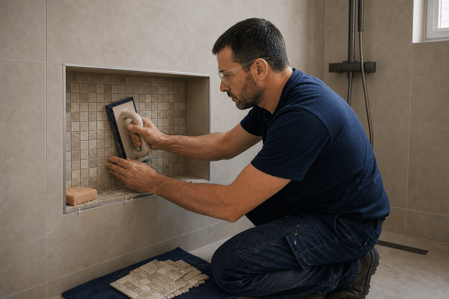 Pose de mosaïque en salle de bain