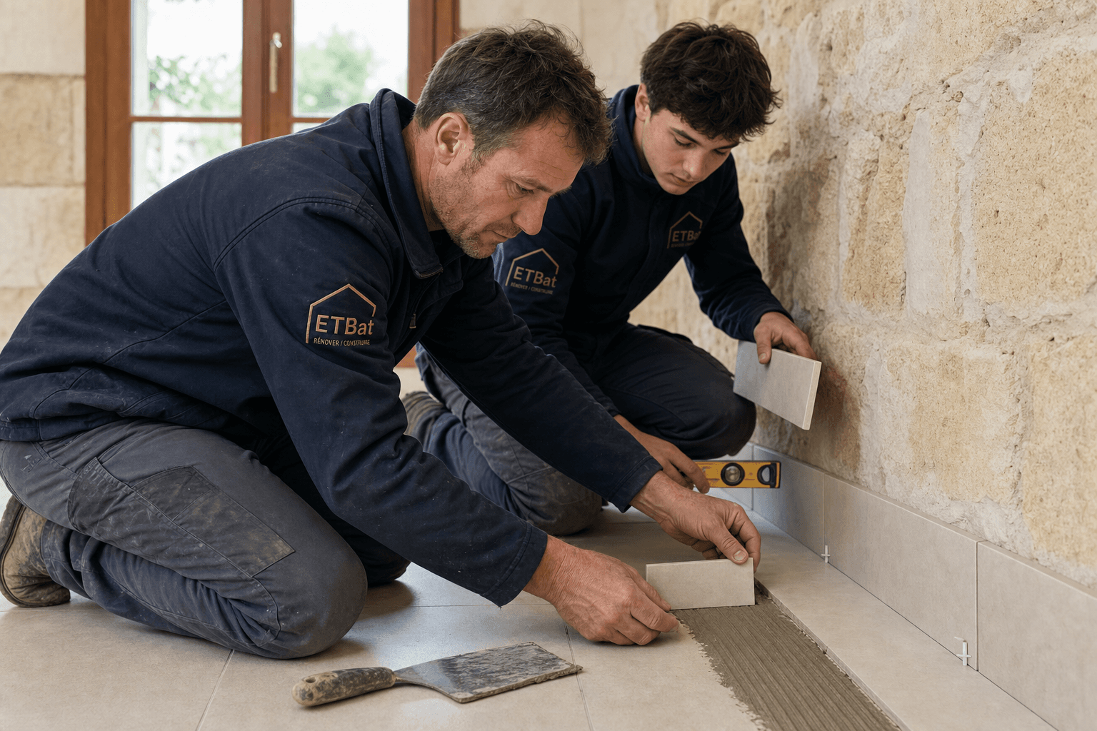 Pose de plinthes carrelées et profilés de finition