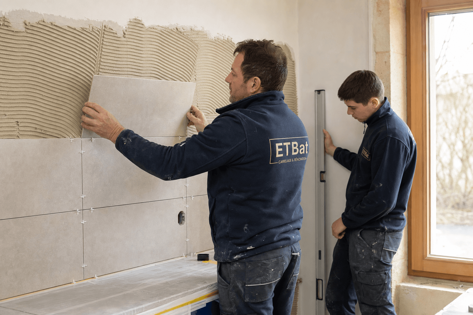 Pose de carrelage mural intérieur