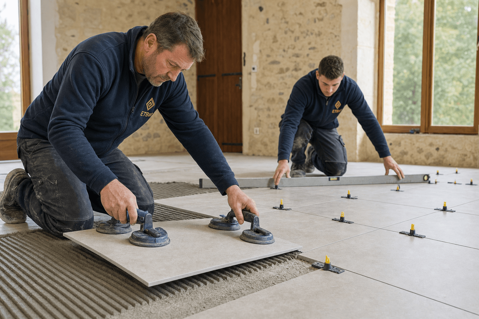 Pose de carrelage de sol intérieur