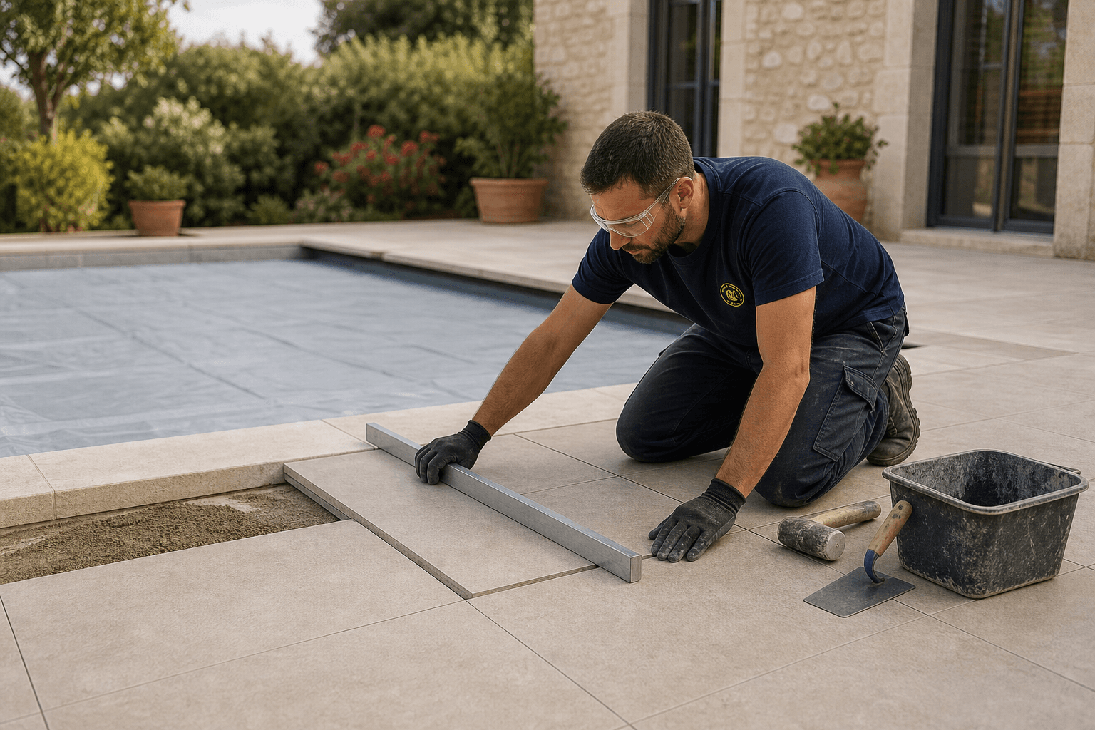 Terrasse et piscine — carrelage continu intégré