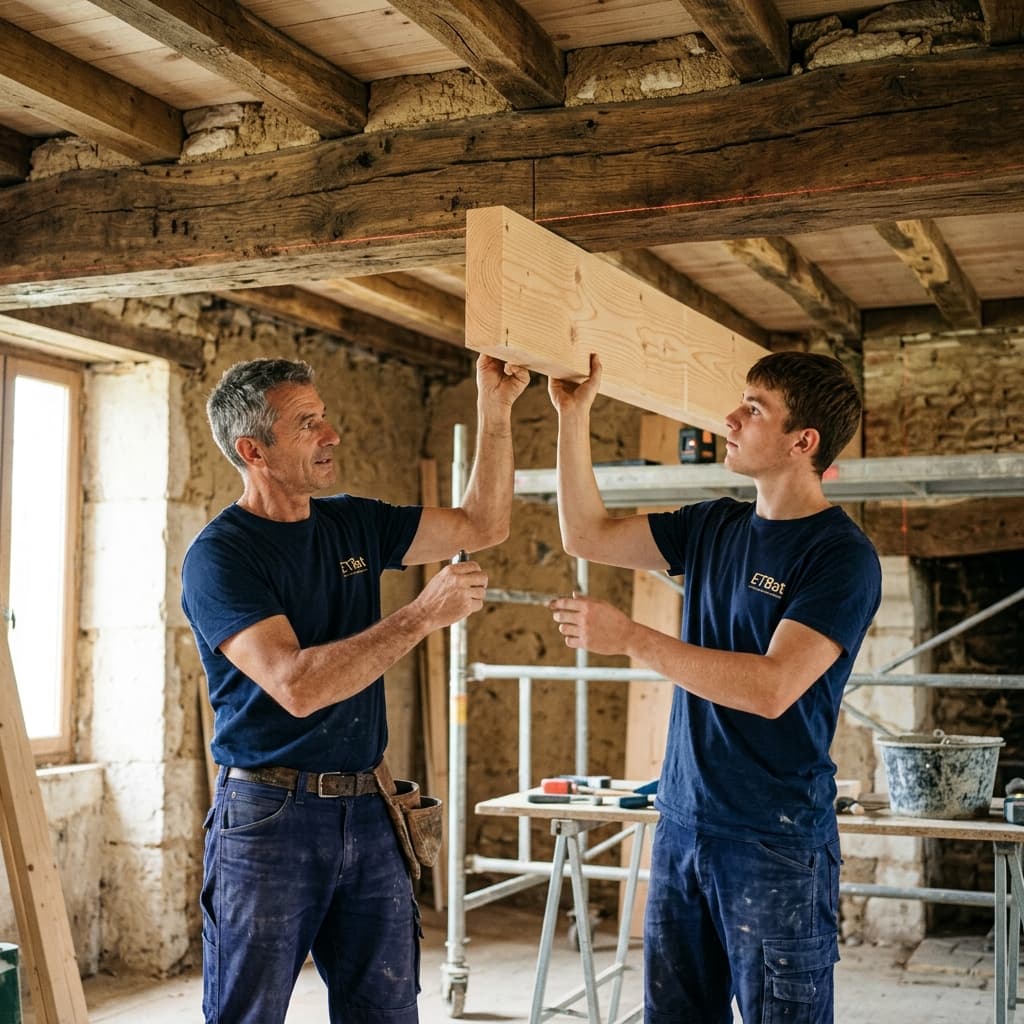 Renfort plancher bois ancien XIXe