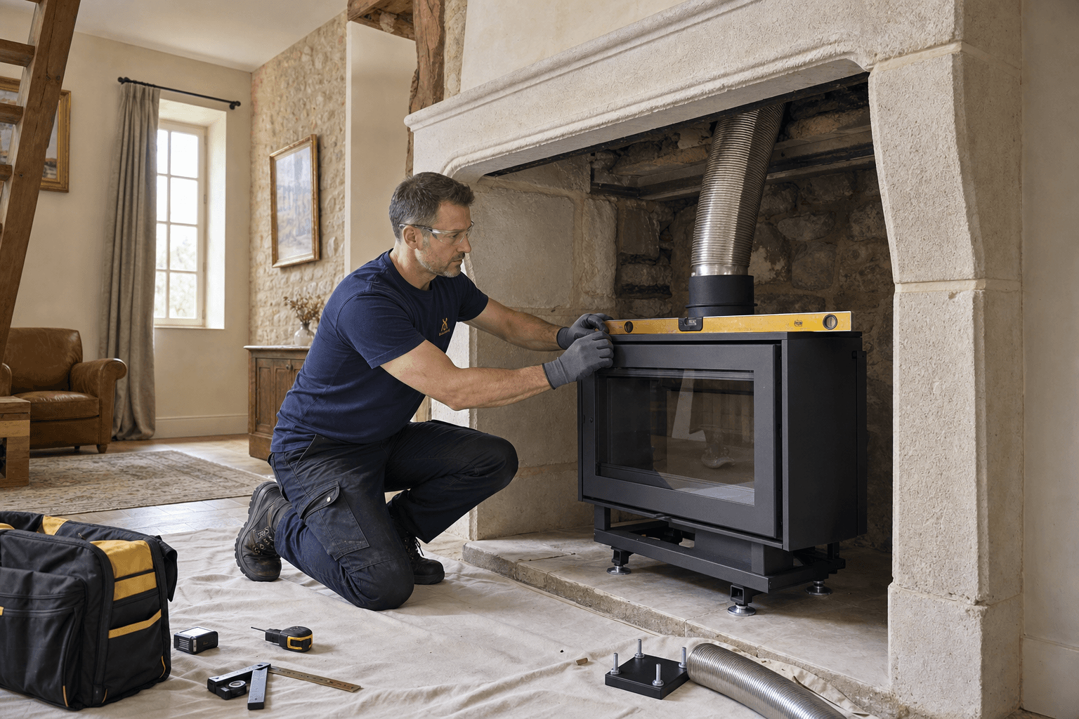 Poêle à bois et insert bûches — installation et mise en service
