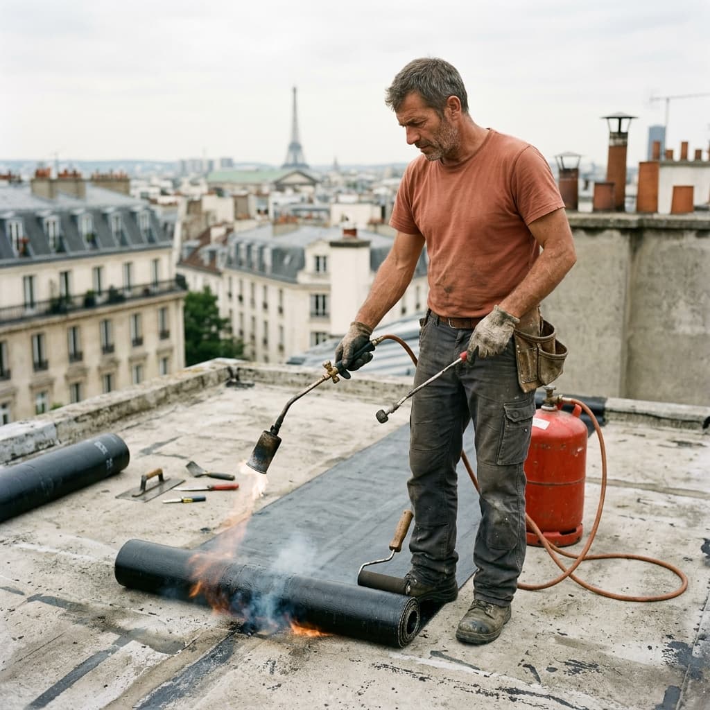 Étanchéité toiture-terrasse bitume bicouche soudé