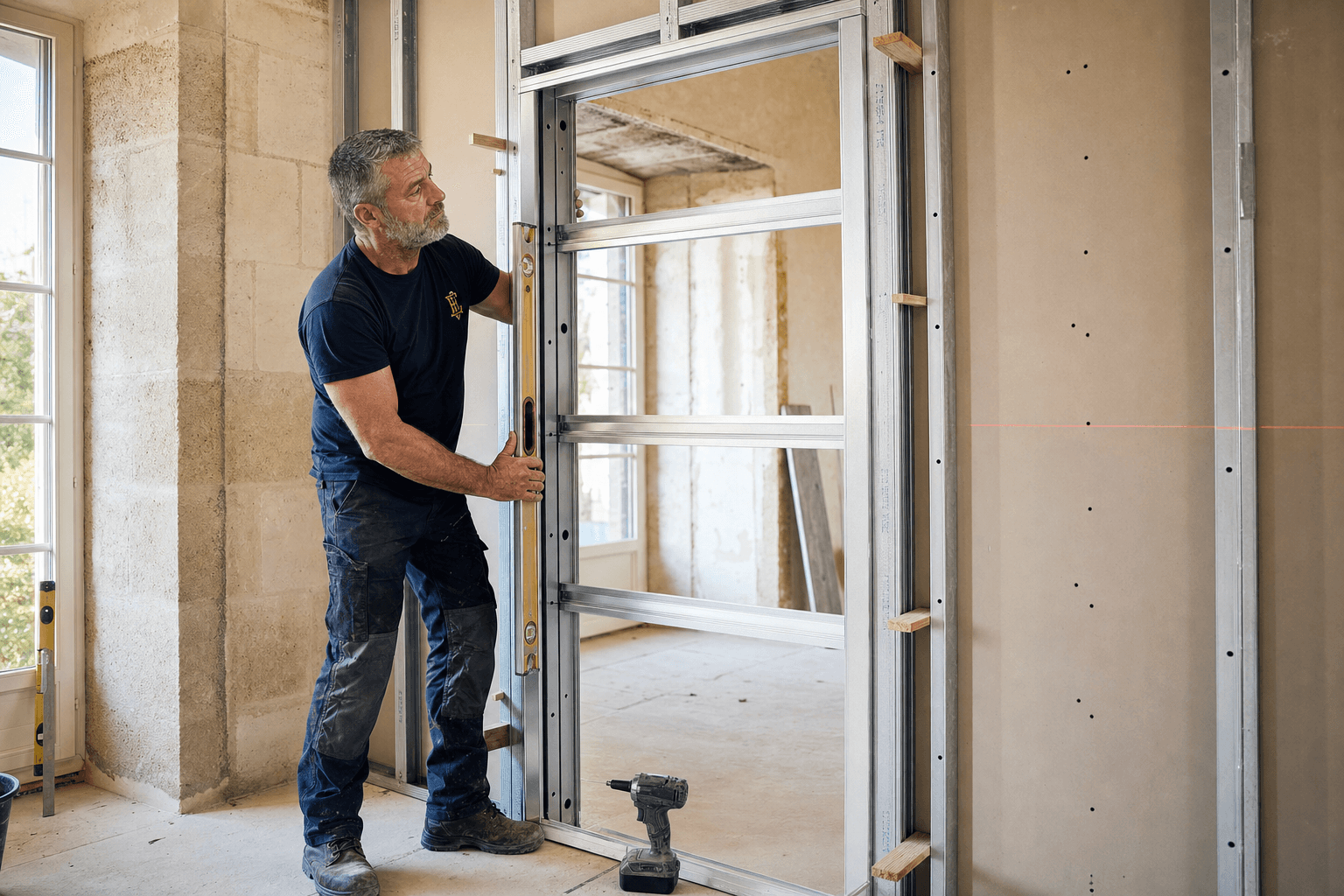 Porte coulissante galandage — encastrée dans cloison ou mur