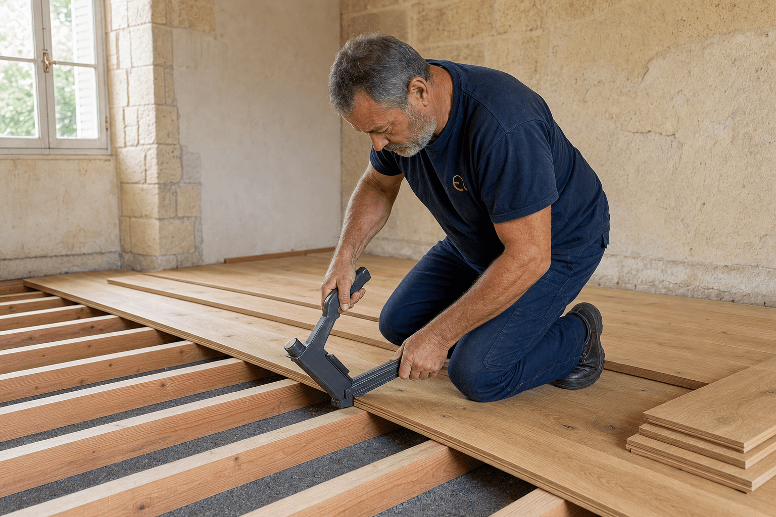 Pose de parquet massif — Chêne, Douglas, Pose clouée ou collée