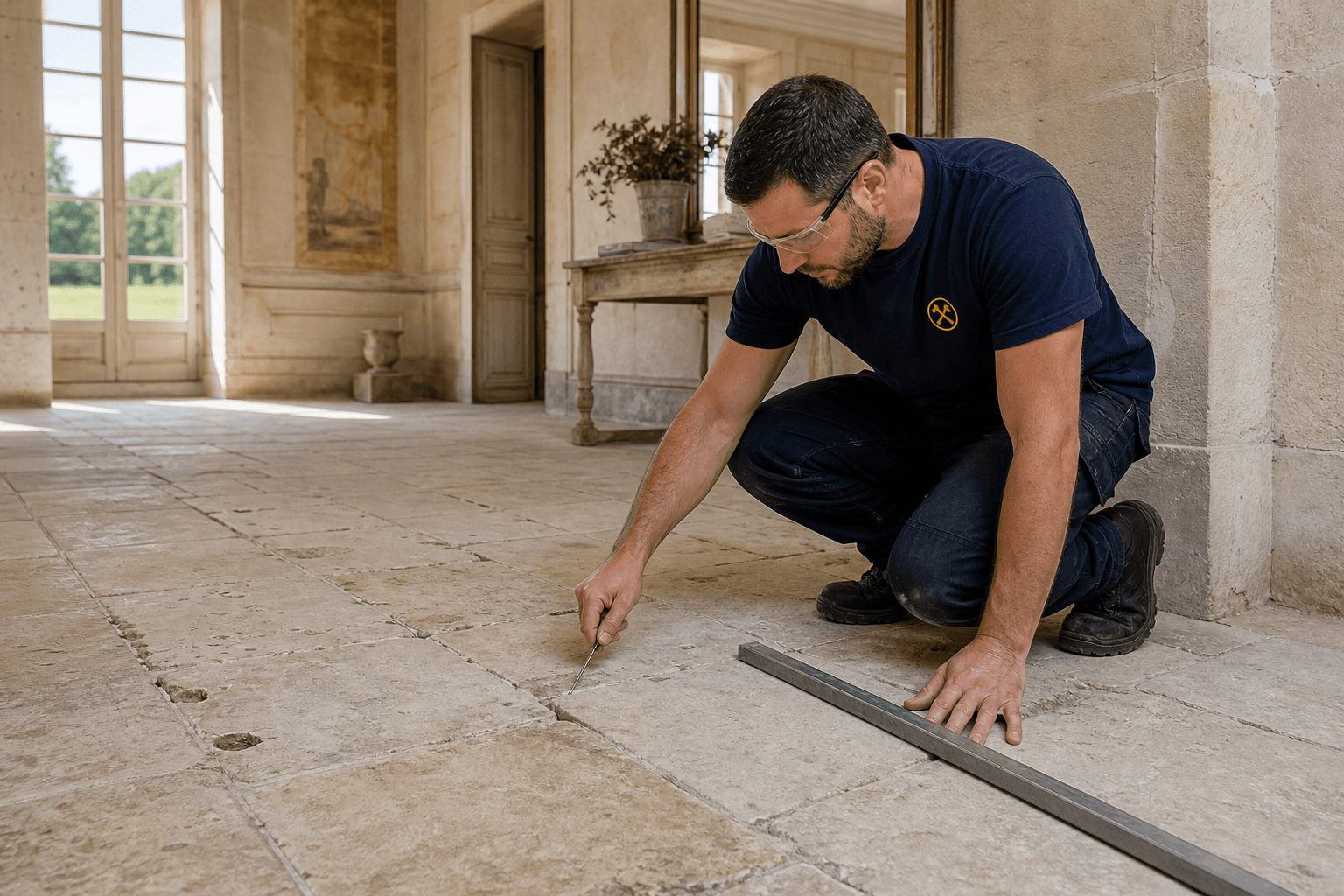 Rénovation sol pierre calcaire ancien