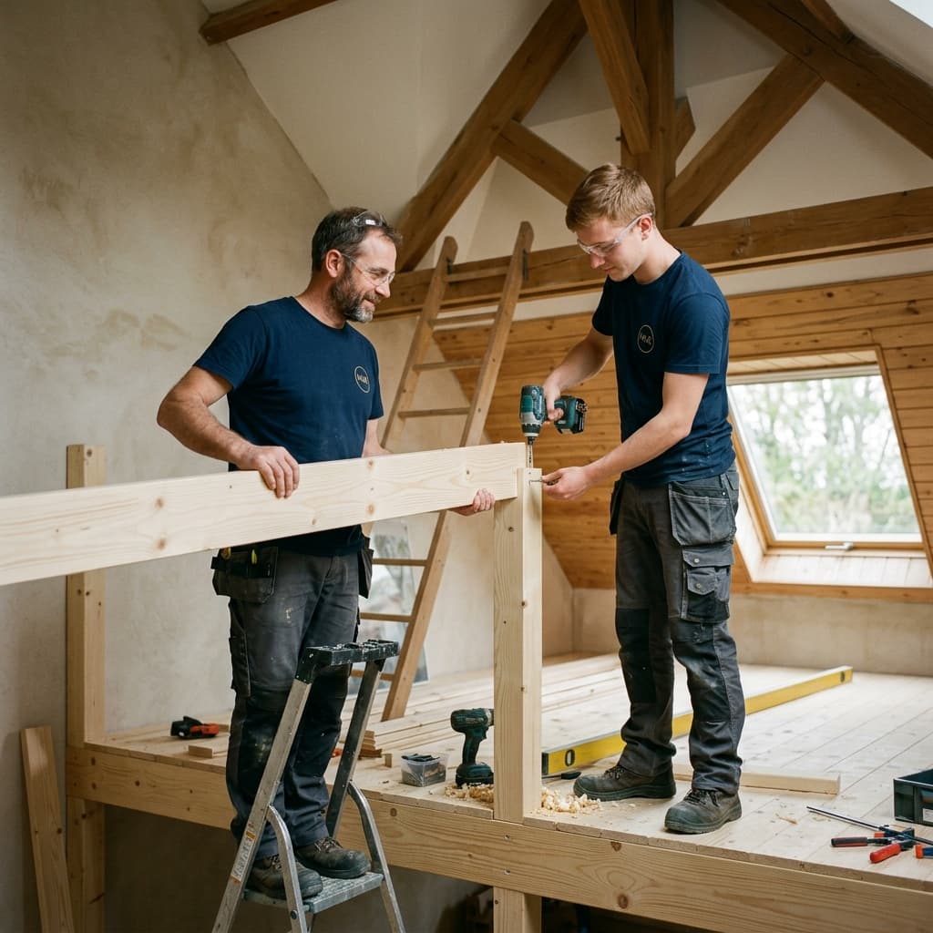 Création mezzanine bois intérieure — hauteur sous plafond exploitée