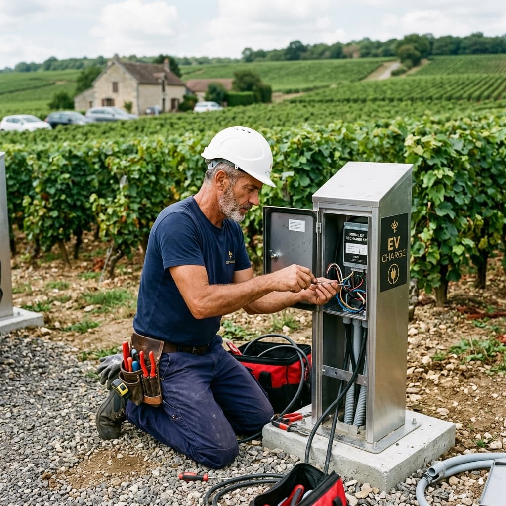 Bornes de recharge IRVE pour parc véhicules viticole et professionnel