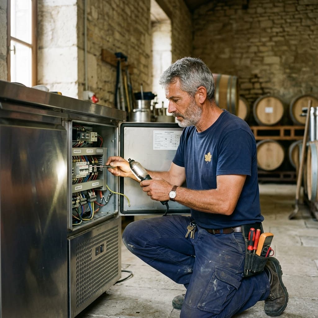 Alimentation électrique groupe froid chambre froide viticole