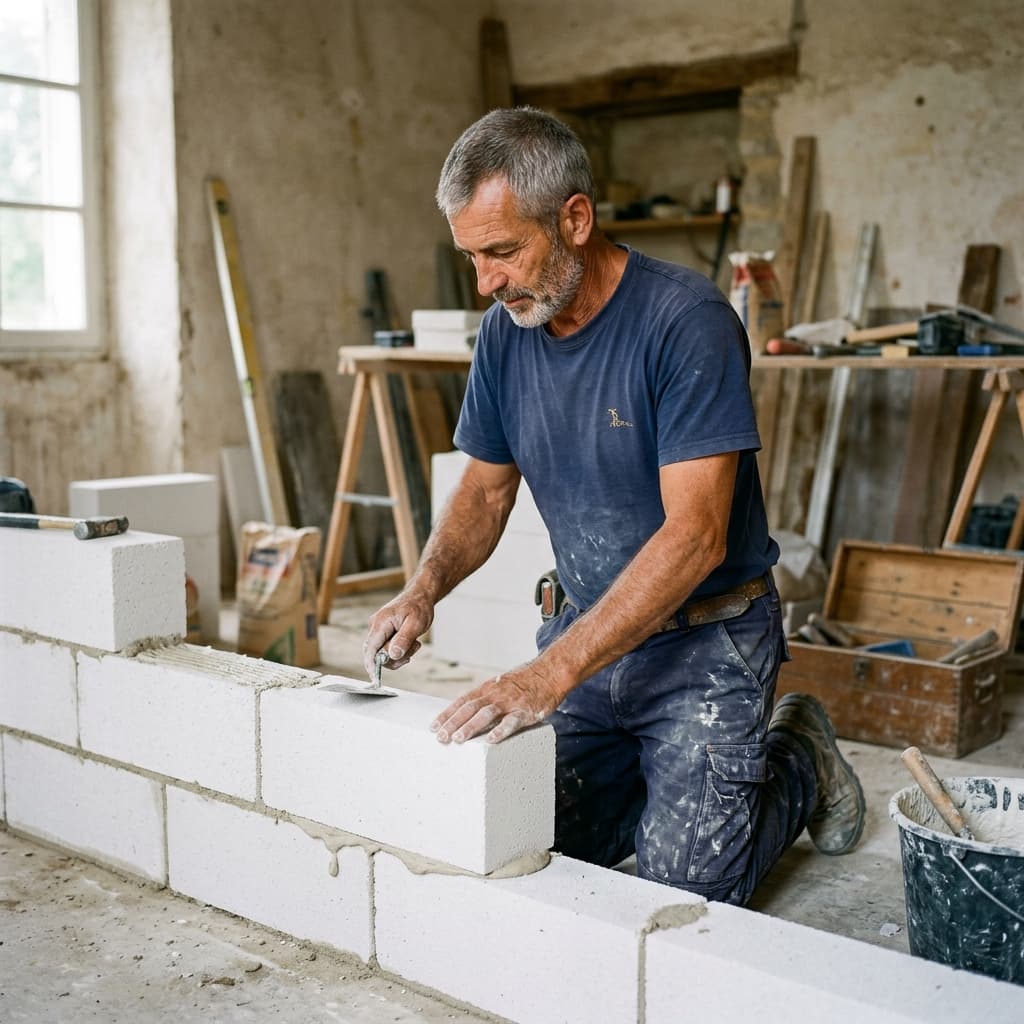 Construction mur de séparation intérieur maçonné