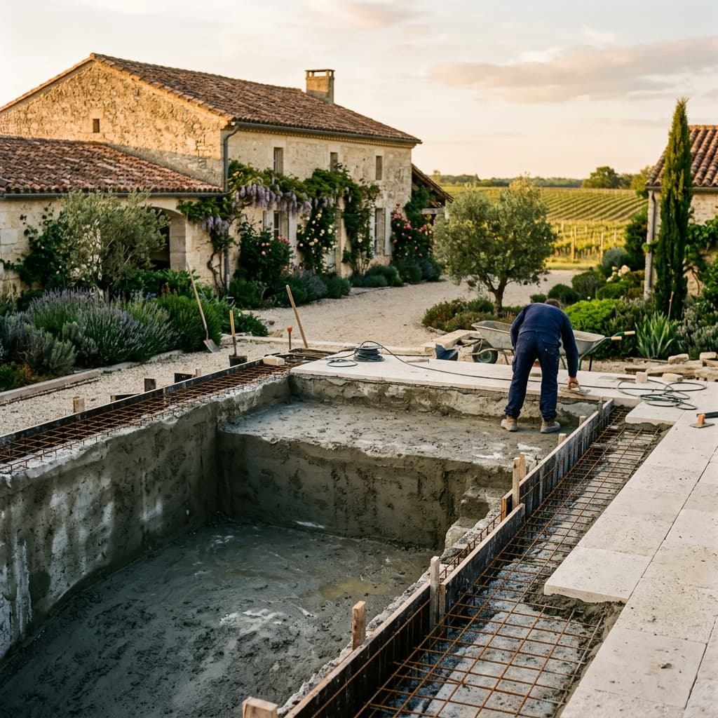 Construction de piscine enterrée béton armé