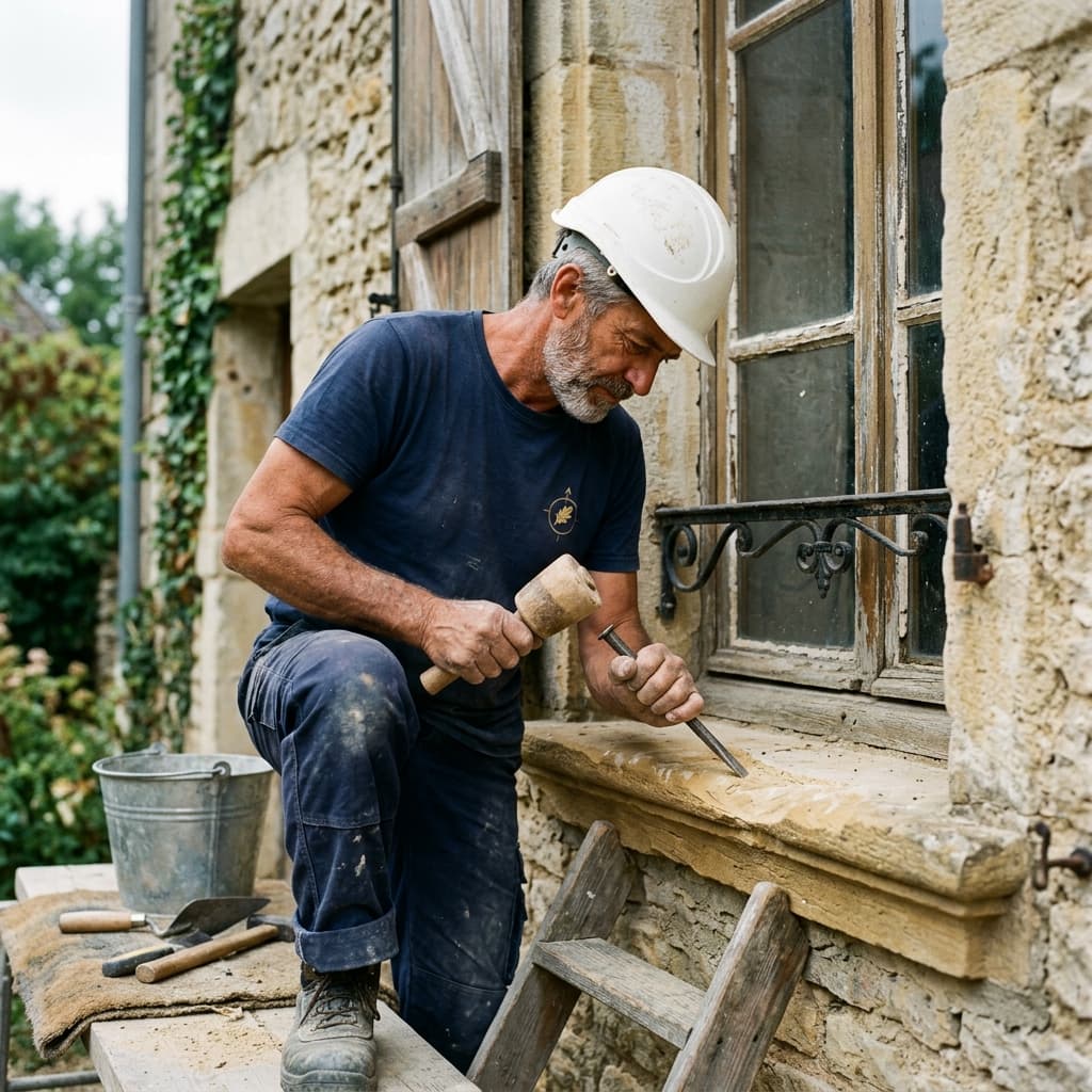 Reprise appuis de fenêtre seuils marches pierre calcaire