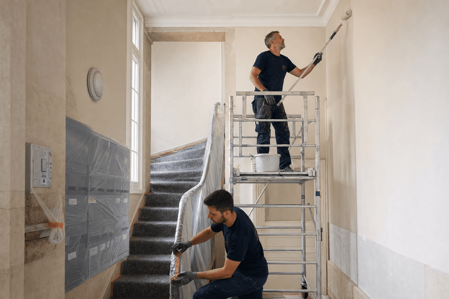 Peinture cage d'escalier immeuble