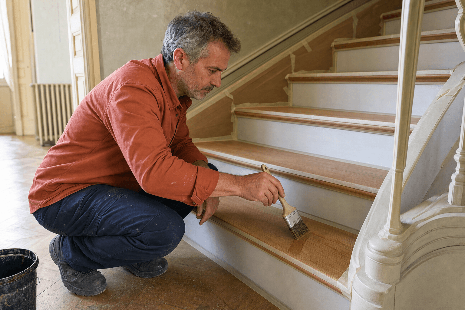 Peinture et vitrification escalier bois intérieur