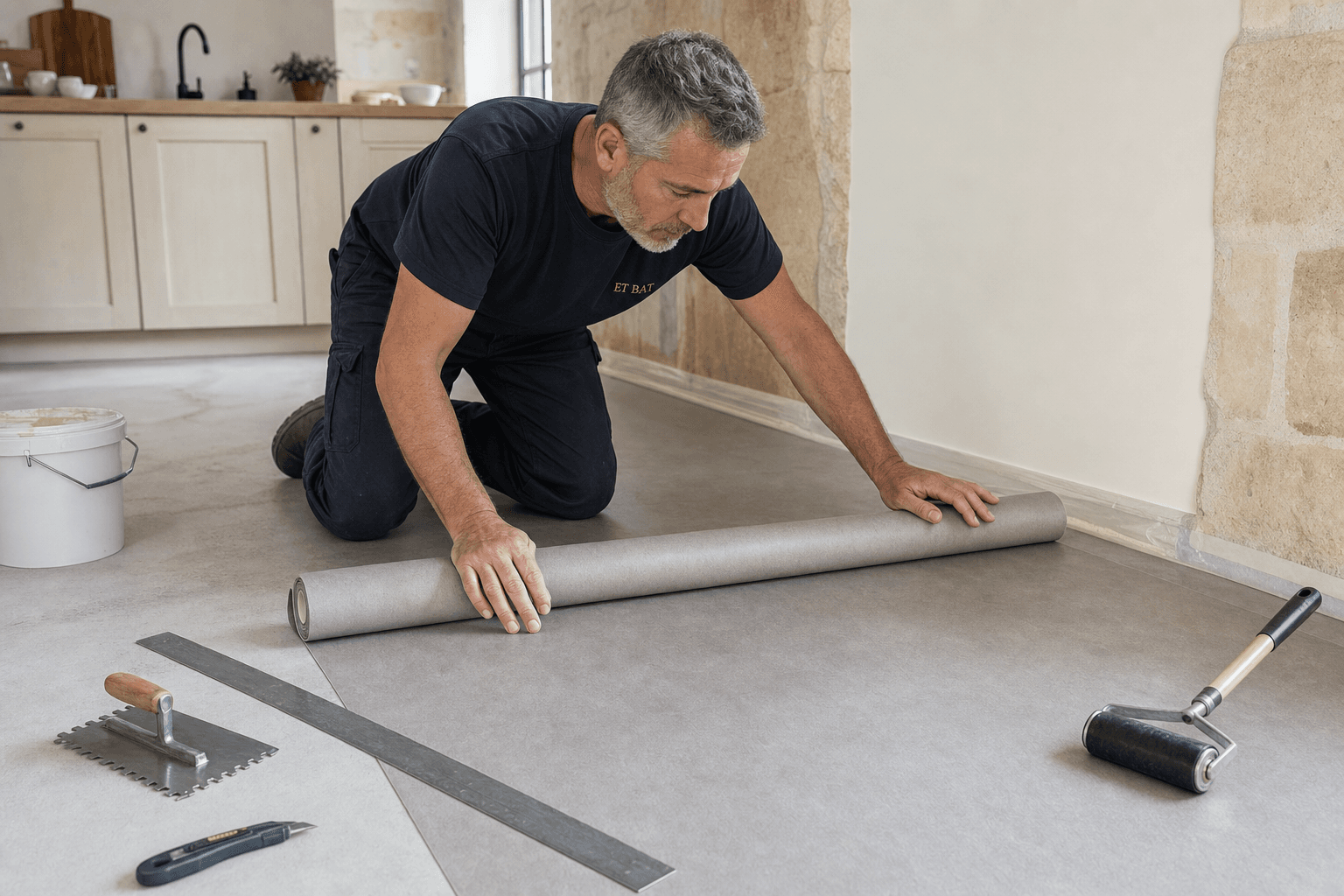 Pose de revêtement de sol souple — Lino, PVC rouleau, moquette